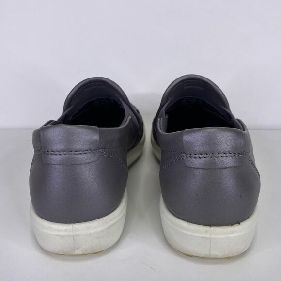 ECCO Soft 7 Woven Leather Slip On Sneakers Sz 5.5 Gravity Gray Metallic Comfort - Picture 5 of 10